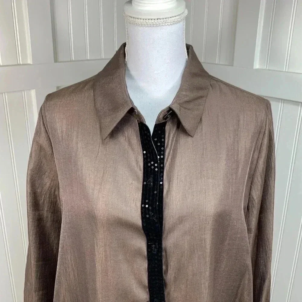 IC by Connie K bronze embellished tunic long sleeves evening holiday Size M - Picture 5 of 7